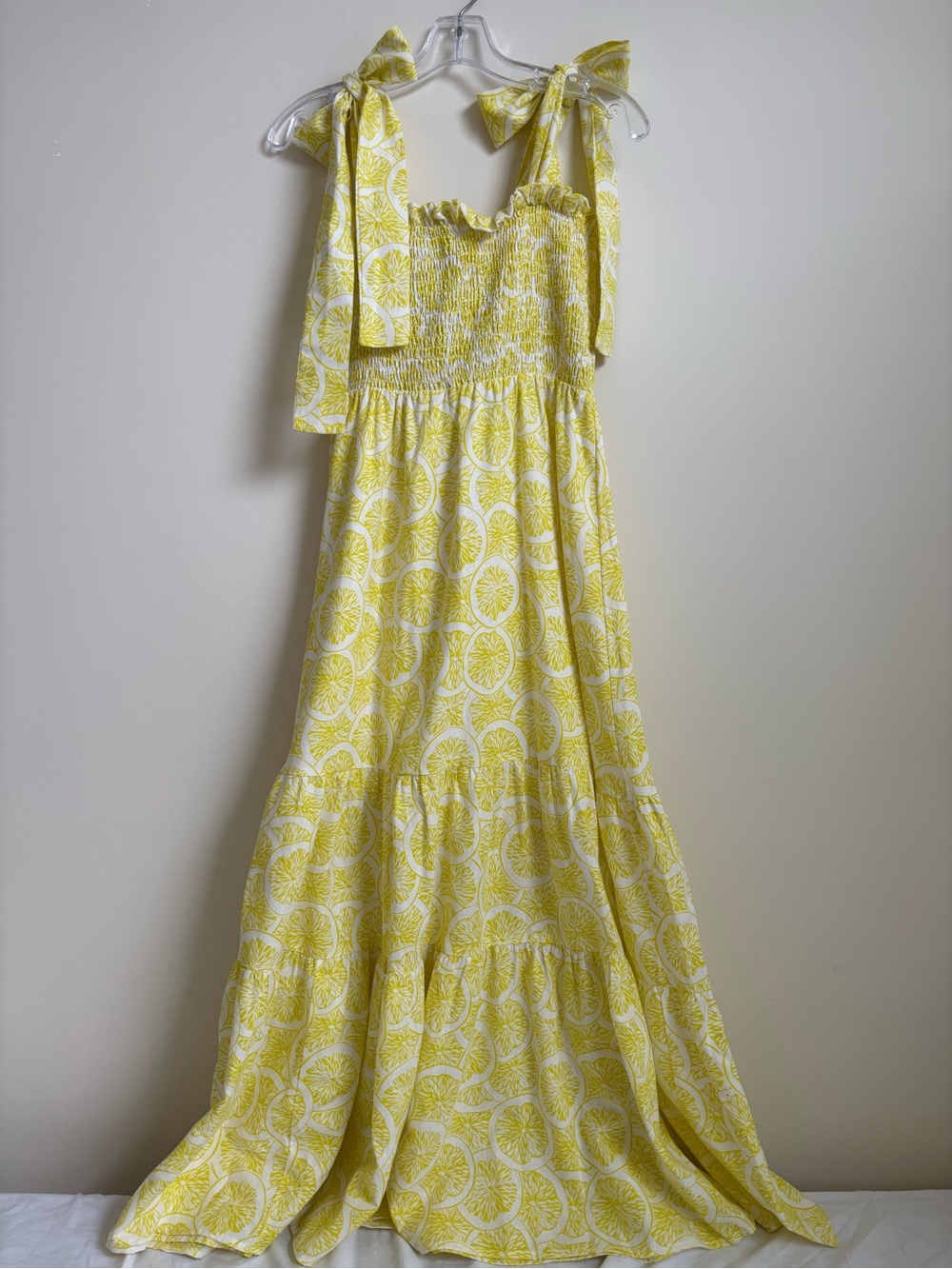 Victoria Dunn Yellow Lemon-Print Tie-Shoulder Maxi Dress